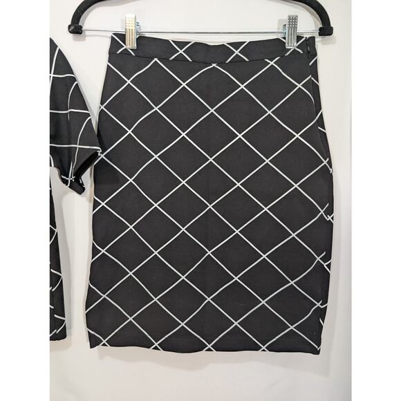 Sanctuary NWT Suit Set Boxy Top Pencil Skirt XS Black White Diamond Knit - Picture 5 of 11